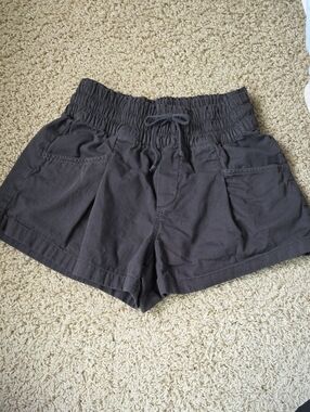 aerie Smocked Waist Drawstring Shorts - Charcoal
